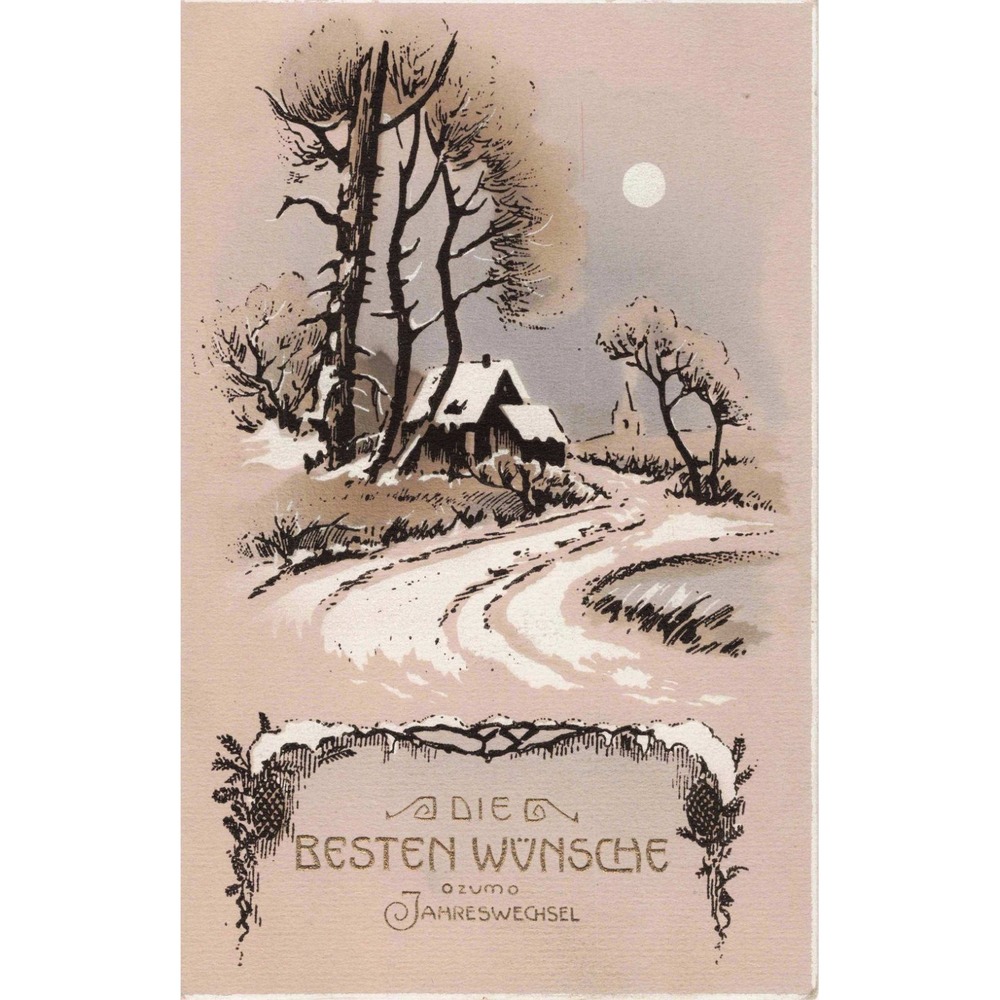New Year Postcard 1917 German Snowy Landscape Monroe Wisconsin Vtg VG - Picture 1 of 2